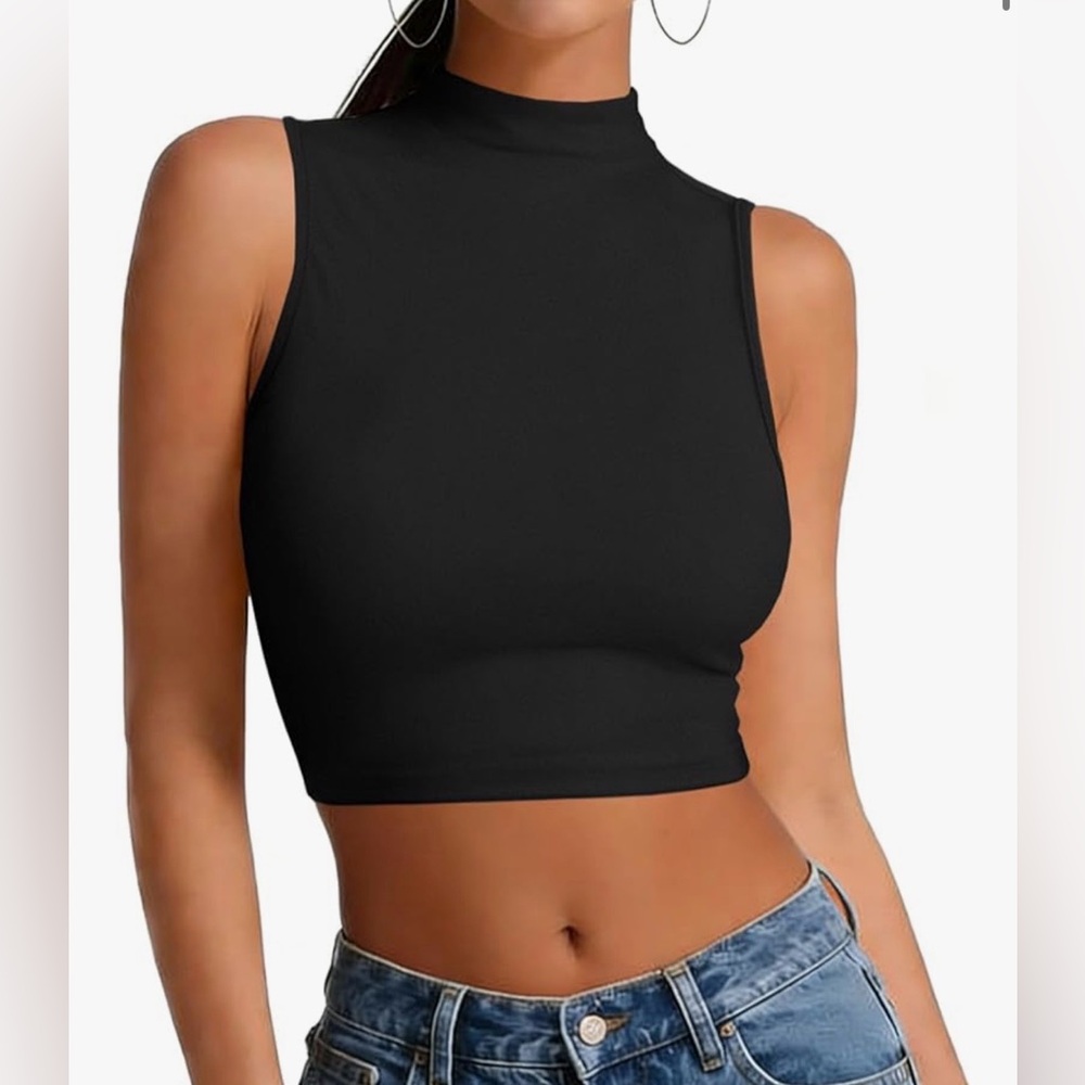 Verdusa Women's Basic Sleeveless Mock Neck Rib Knit Tank Crop Top - Medium